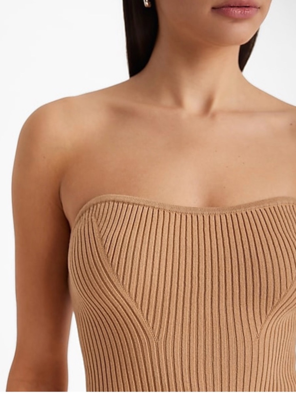 Express Red and tan Ribbed Knit Tube Top with Tags - Picture 3 of 16